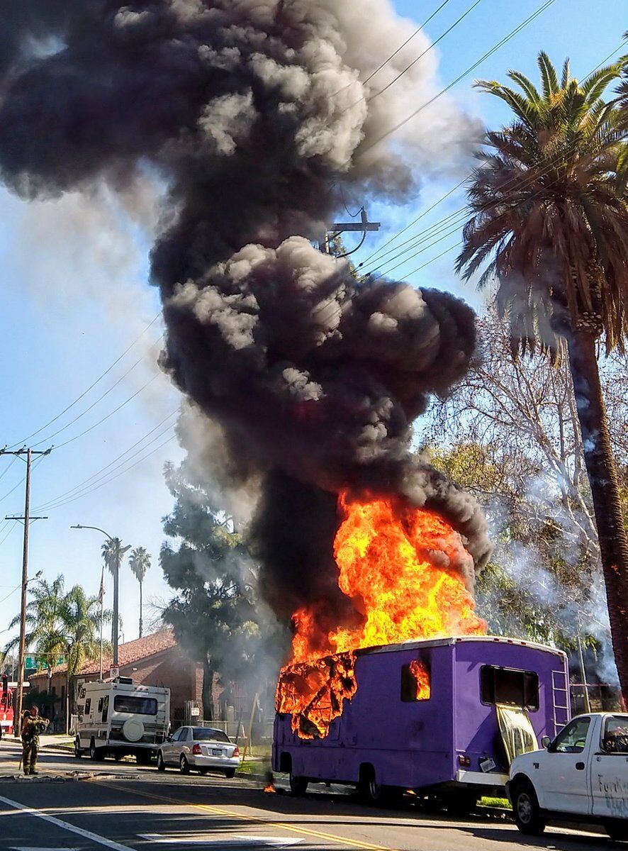 Purple Bus fire in Echo Park